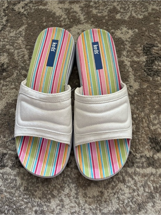 Keds Shoes - Keds Womens White Cotton Beach Travel Comfort Slide Sandals Size 9.6
